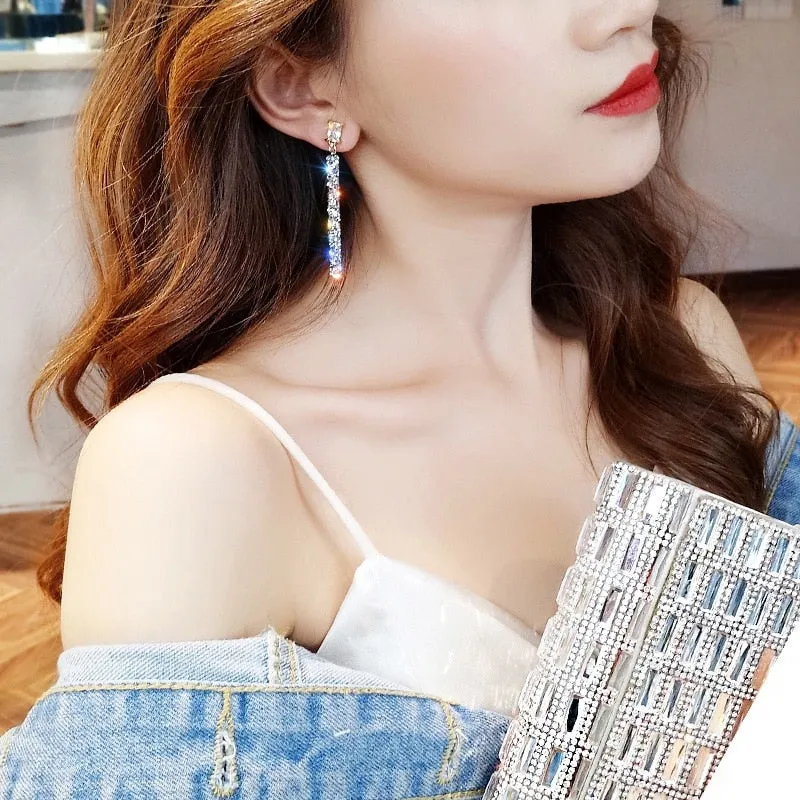 Crystal Classic Geometric Long Dangle Earrings For Woman