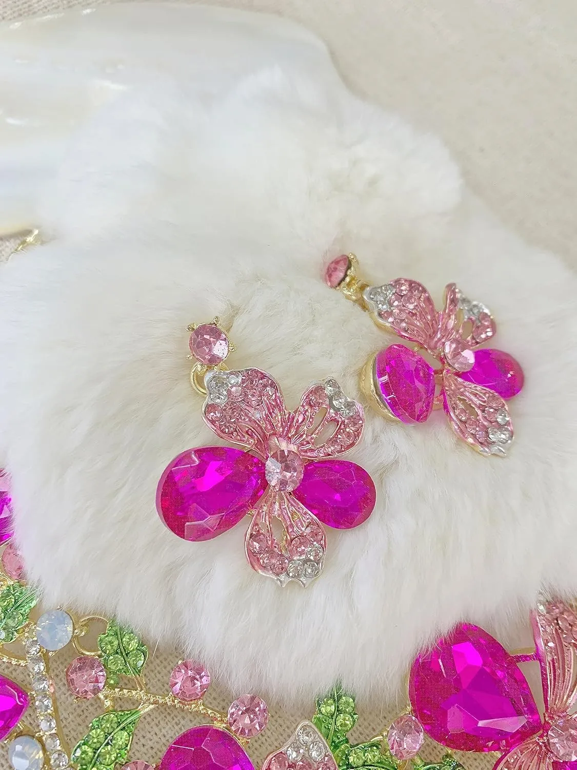 Crystal Flower Bib Statement Necklace Set Chunky Diamond Flower Statement Necklace & Earrings Drama Bib Collar Jewelry Set for Women Prom Party Jewelry