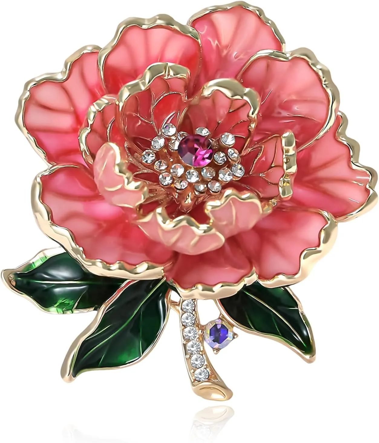 Crystal Peony Flower Brooch Pins for Women Elegant Enamel Rhinestone Pearl Floral Brooches Pin Fashion Jewelry for Party Dance Wedding Banquet Brooch for Women Girl Gift