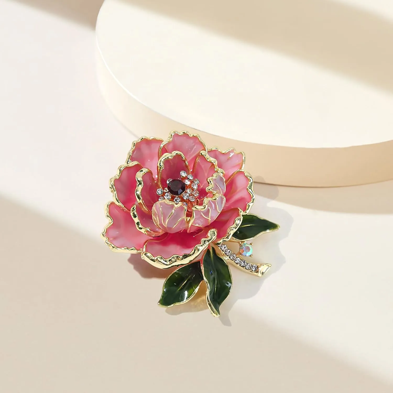 Crystal Peony Flower Brooch Pins for Women Elegant Enamel Rhinestone Pearl Floral Brooches Pin Fashion Jewelry for Party Dance Wedding Banquet Brooch for Women Girl Gift