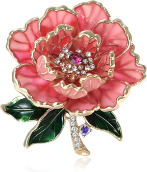 Crystal Peony Flower Brooch Pins for Women Elegant Enamel Rhinestone Pearl Floral Brooches Pin Fashion Jewelry for Party Dance Wedding Banquet Brooch for Women Girl Gift