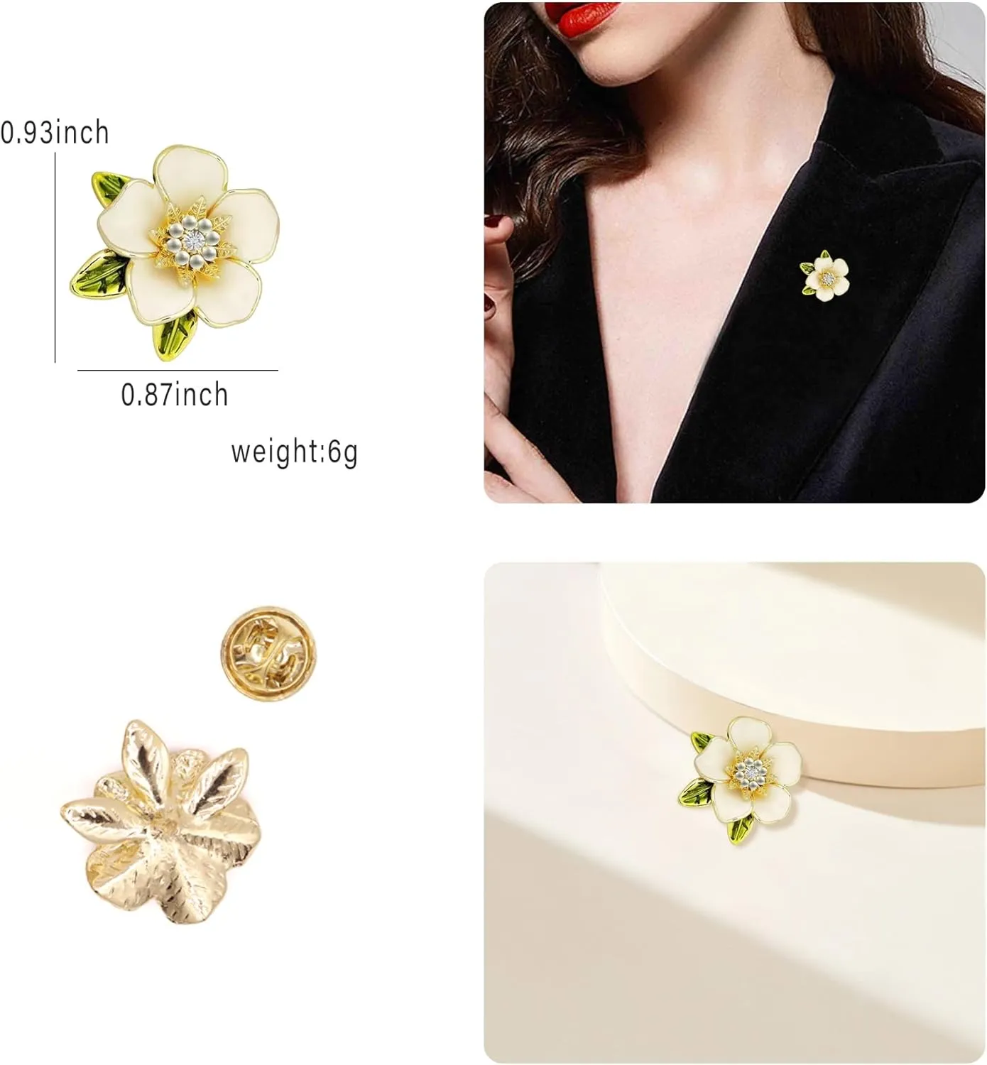 Crystal Red Flower Brooch Pins for Women Elegant Enamel Rhinestone Floral Brooches Pin Fashion Jewelry for Party Dance Wedding Banquet Brooch for Women Gift