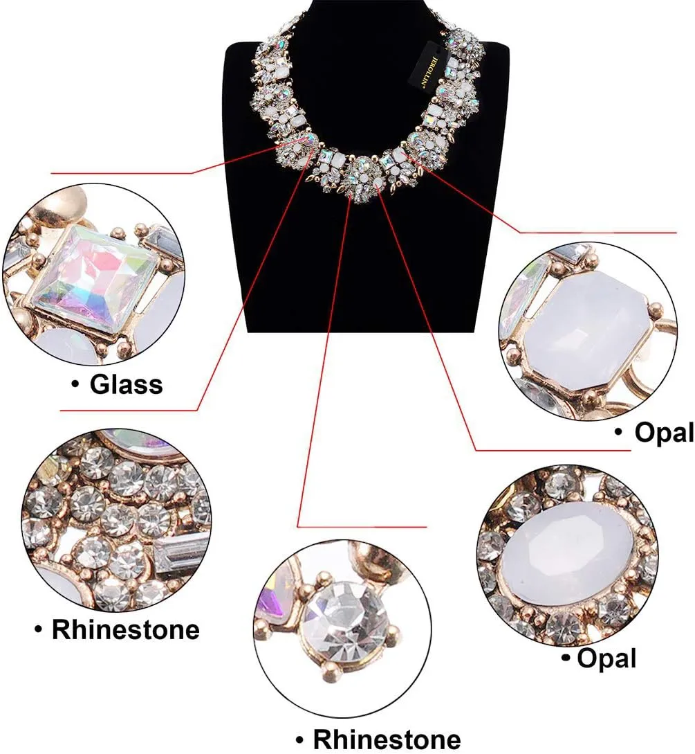 Crystal Rhinestone Statement Necklace, Vintage Chunky Chain Choker Collar Bib Statement Necklace Fashion Costume Jewelry Necklaces for Women
