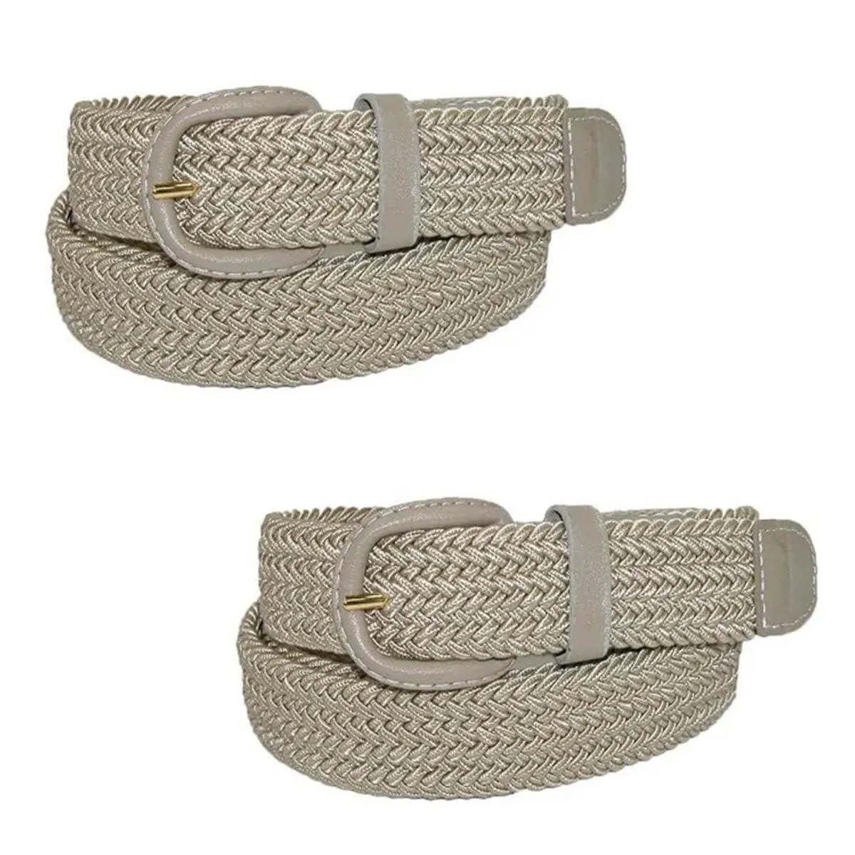 CTM® Men's Elastic Braided Belt with Covered Buckle (Pack of 2)