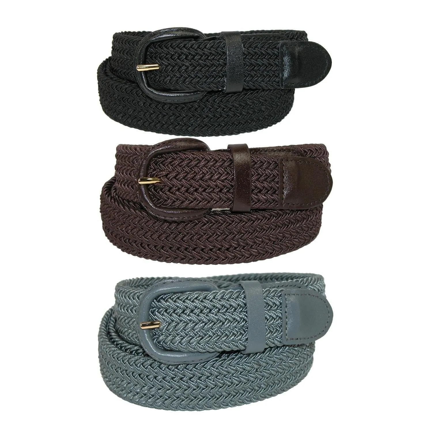 CTM® Men's Elastic Braided Stretch Belt (Pack of 3 Colors)