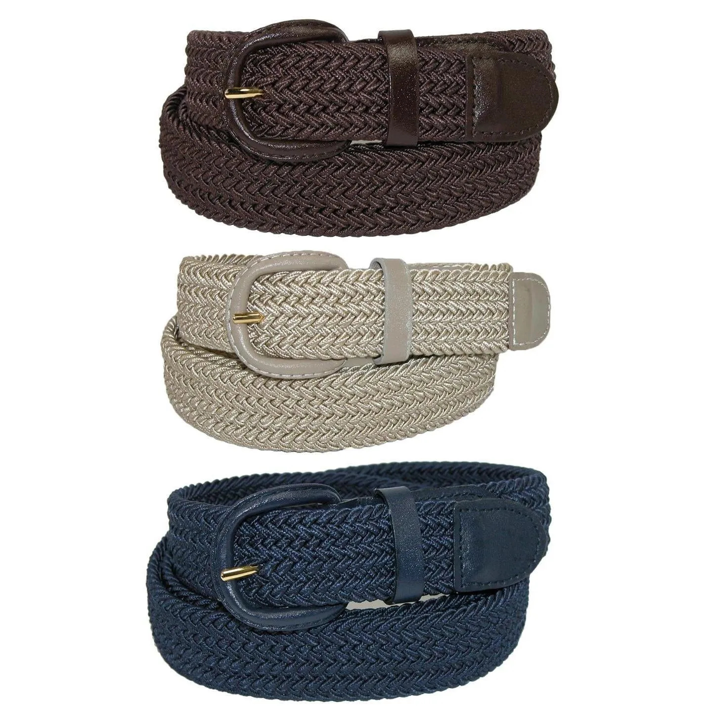 CTM® Men's Elastic Braided Stretch Belt (Pack of 3 Colors)