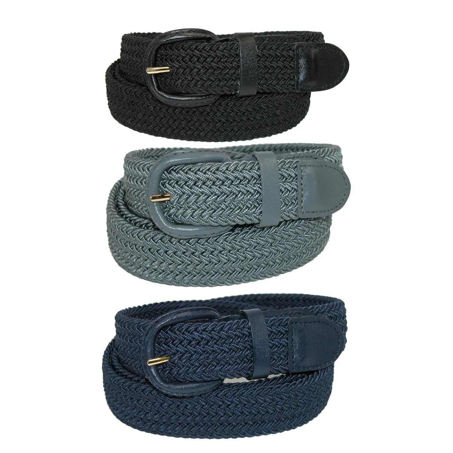 CTM® Men's Elastic Braided Stretch Belt (Pack of 3 Colors)