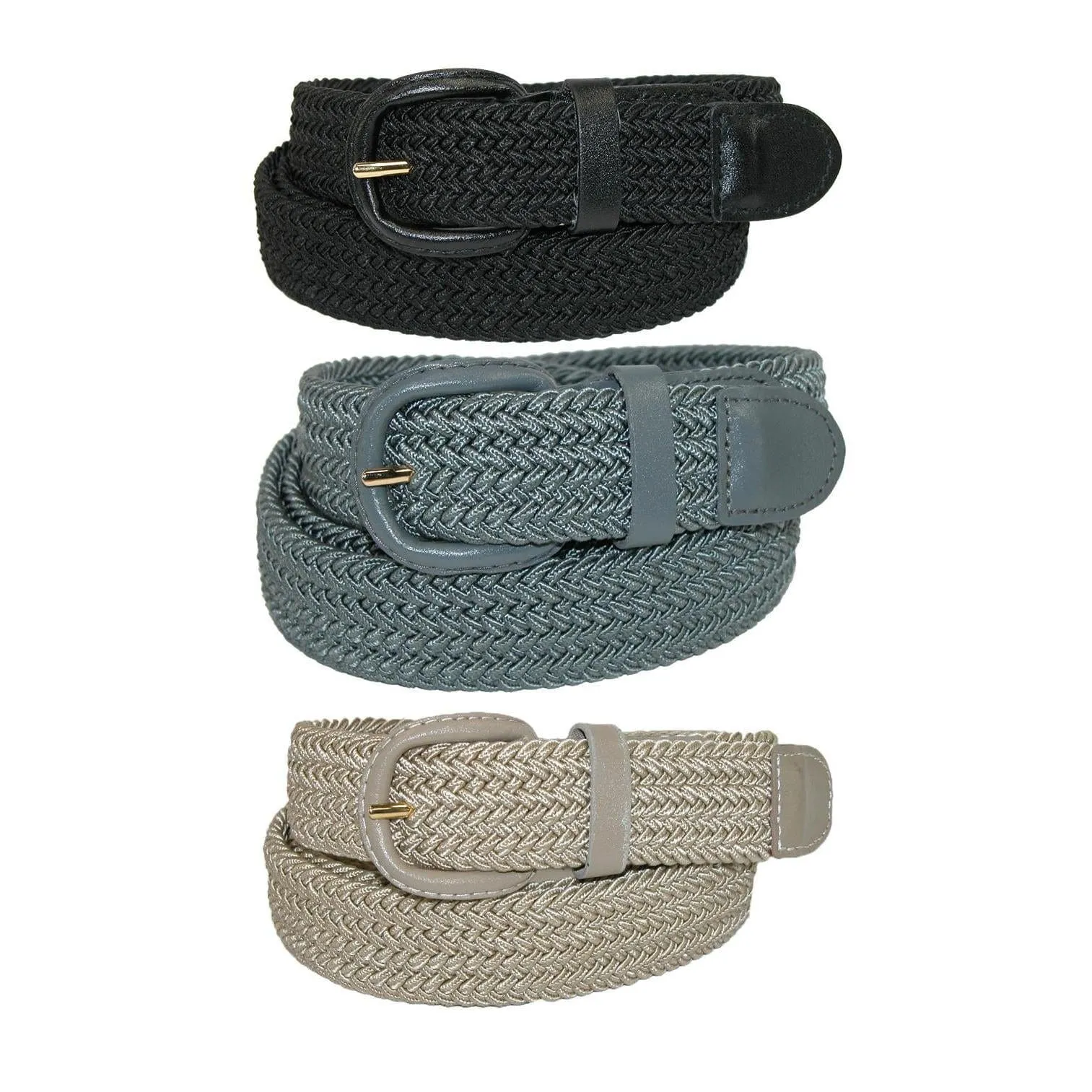 CTM® Men's Elastic Braided Stretch Belt (Pack of 3 Colors)