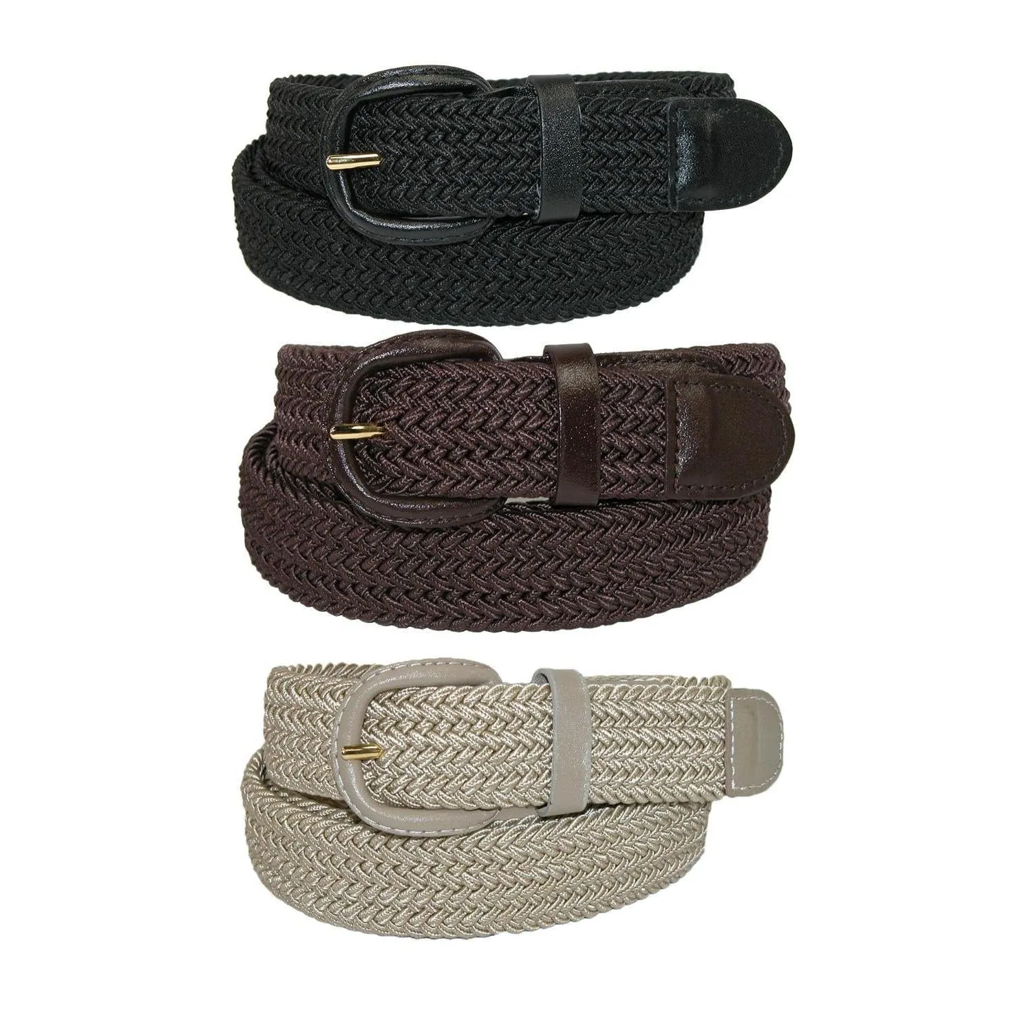 CTM® Men's Elastic Braided Stretch Belt (Pack of 3 Colors)