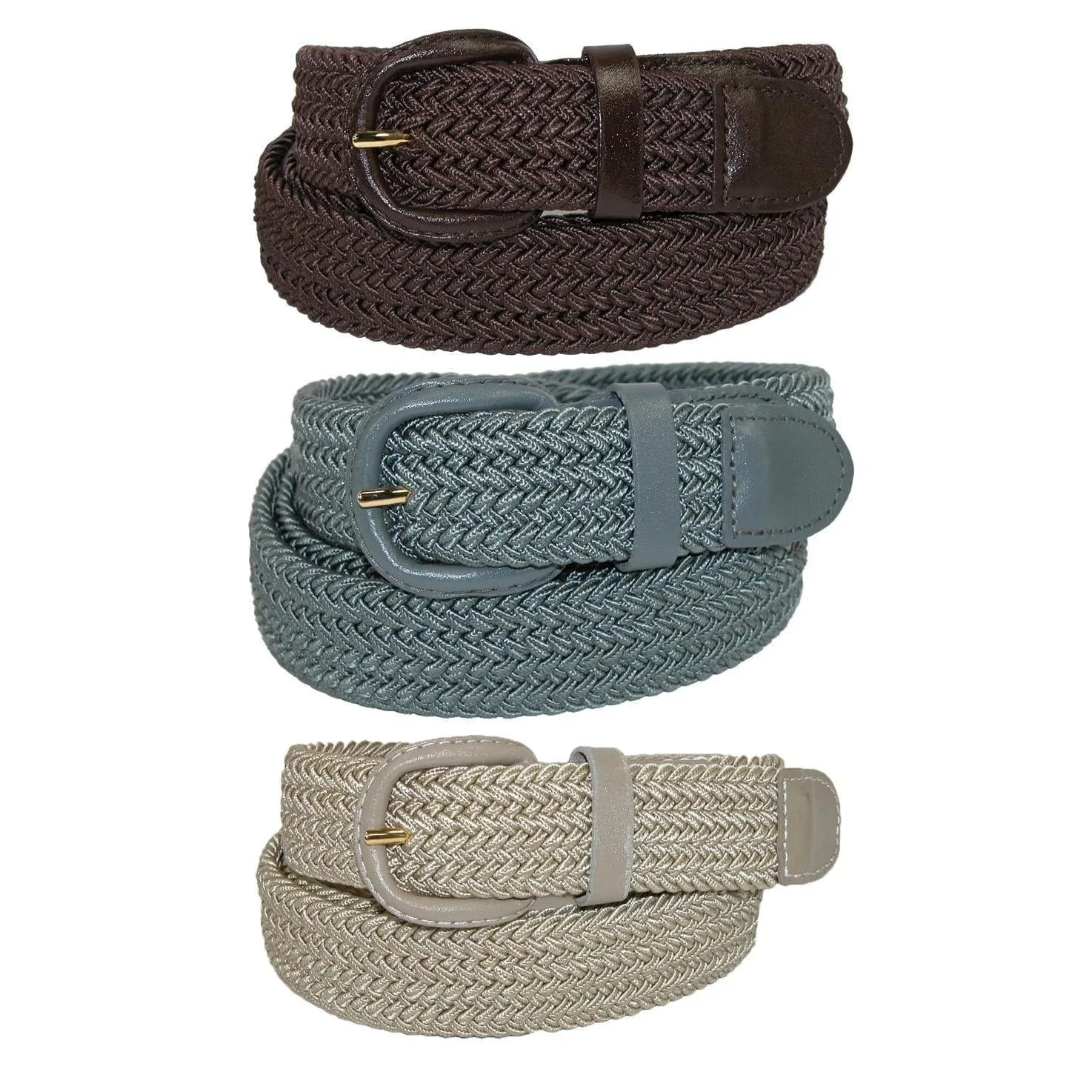 CTM® Men's Elastic Braided Stretch Belt (Pack of 3 Colors)