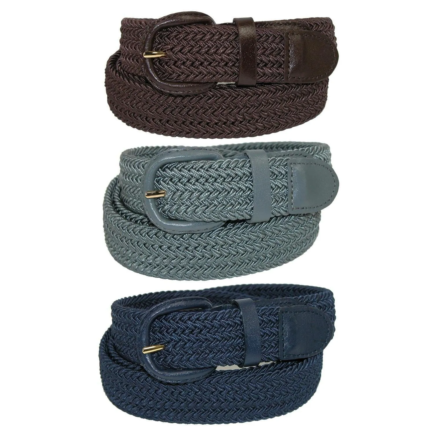 CTM® Men's Elastic Braided Stretch Belt (Pack of 3 Colors)
