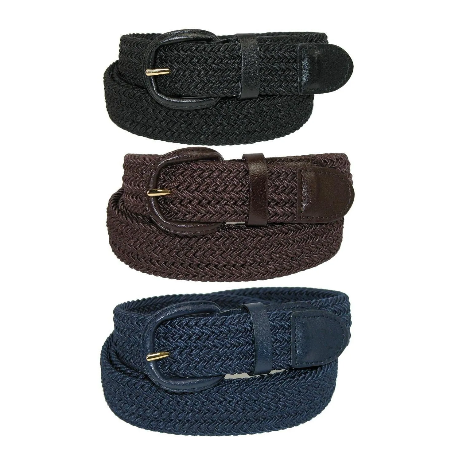 CTM® Men's Elastic Braided Stretch Belt (Pack of 3 Colors)