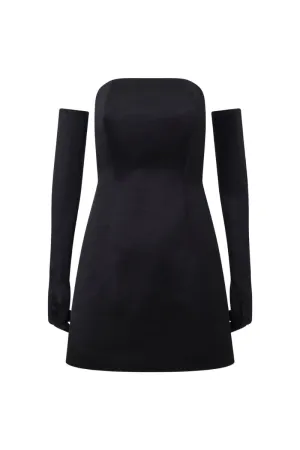 CUPID BLACK SATIN MINI DRESS & GLOVES