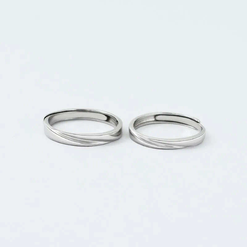Curved Line Silver Couple Ring for Women
