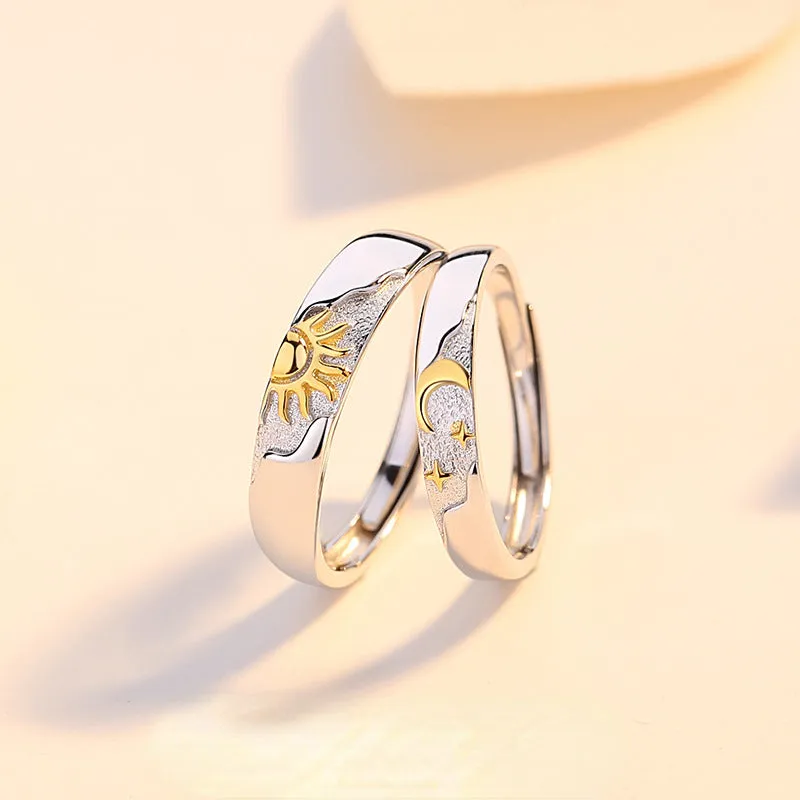 Custom Engraved Sun and Moon Couple Wedding Bands