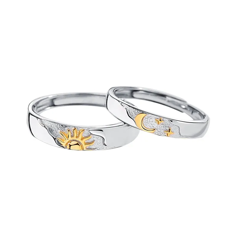 Custom Engraved Sun and Moon Couple Wedding Bands