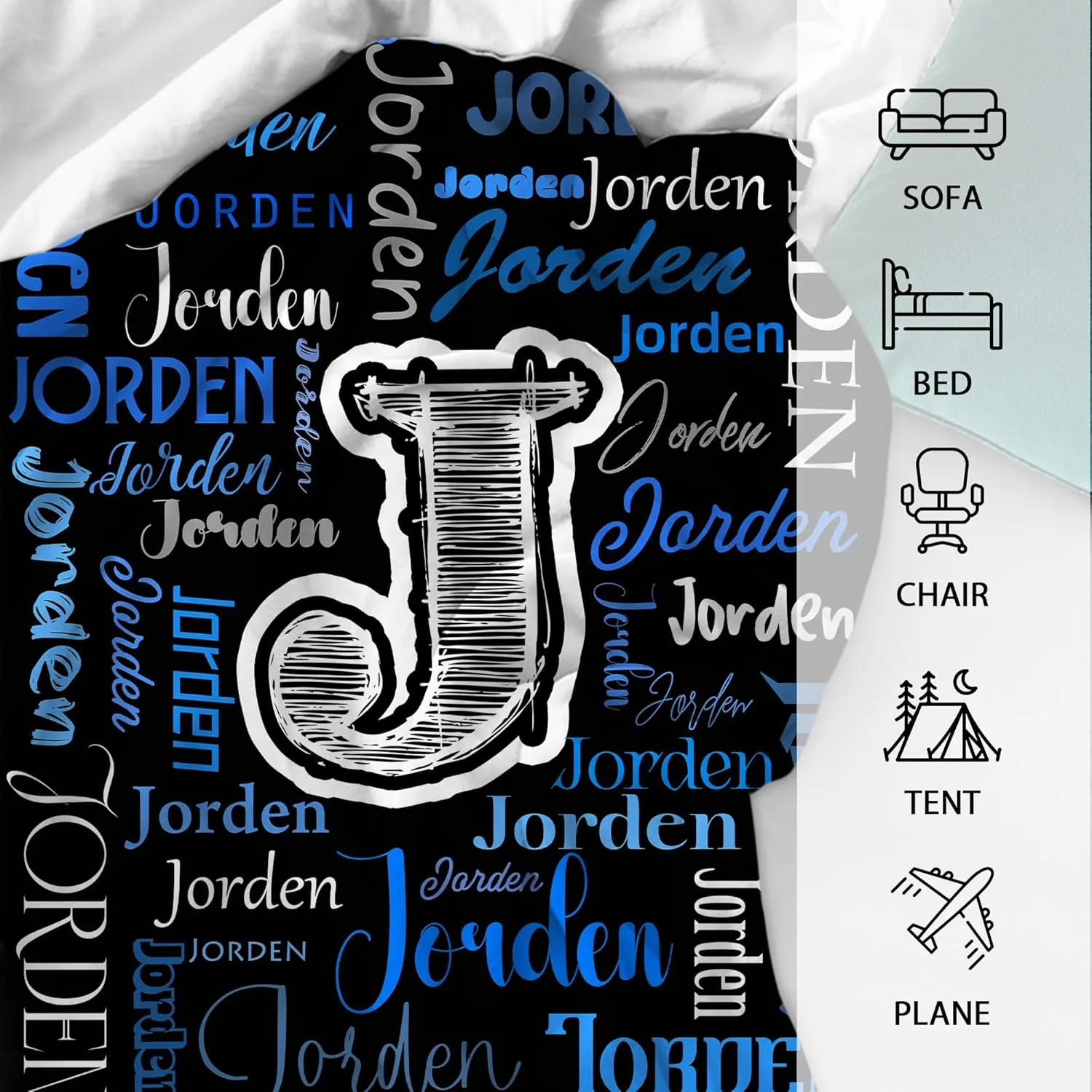 Custom Name Throw Blanket, Personalized Soft Plush Blanket with Name for Adults Kids, Customize Comfy Flannel Blanket Fleece Throw for Girls and Boys（Black Blue）