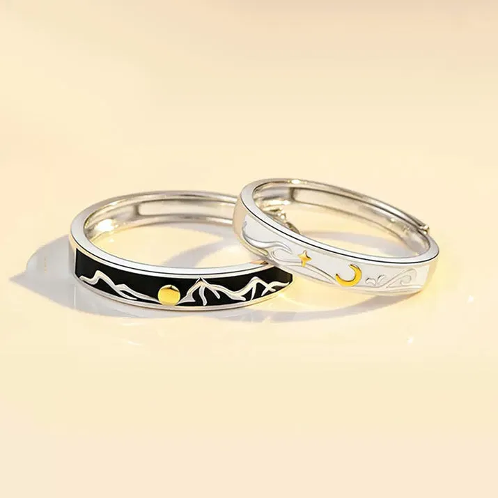 Custom Sun and Moon Matching Couple Rings Set