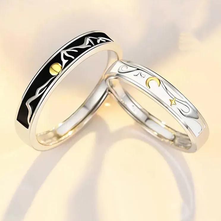 Custom Sun and Moon Matching Couple Rings Set