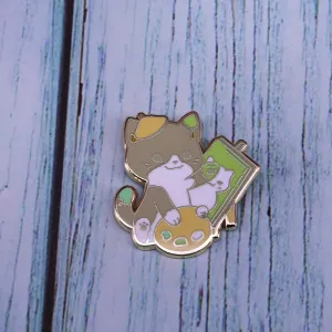 Cute Artist Cat Brooch with Painter's Palette