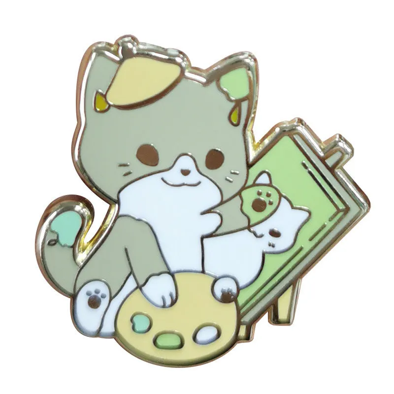 Cute Artist Cat Brooch with Painter's Palette
