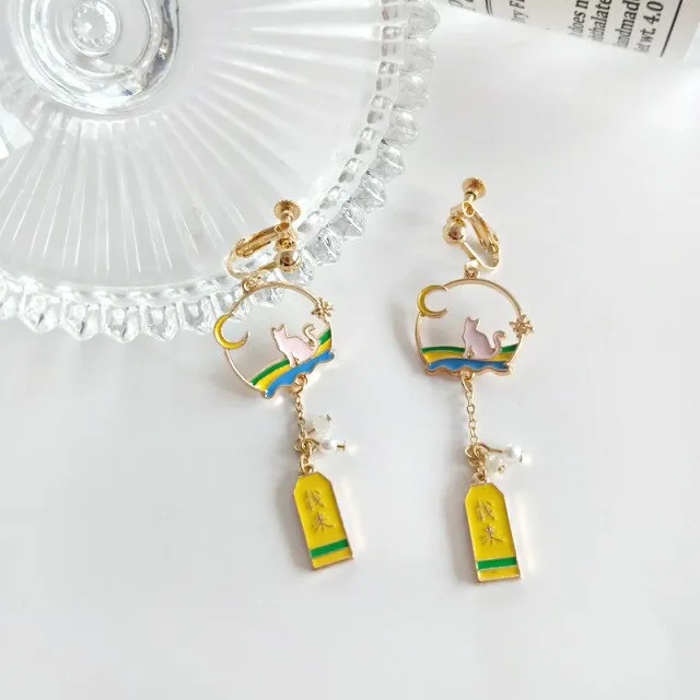 Cute Cartoon Animal Rabbit Cat Clip earrings