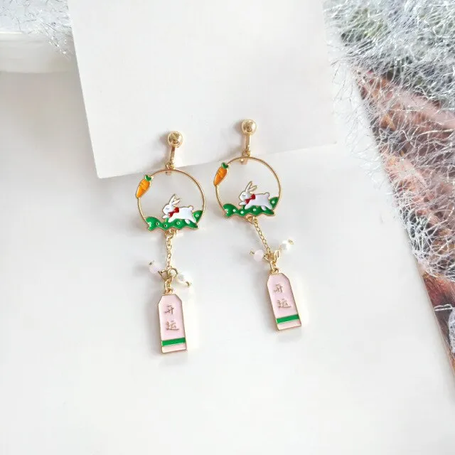 Cute Cartoon Animal Rabbit Cat Clip earrings