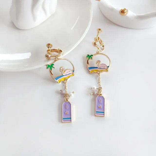 Cute Cartoon Animal Rabbit Cat Clip earrings