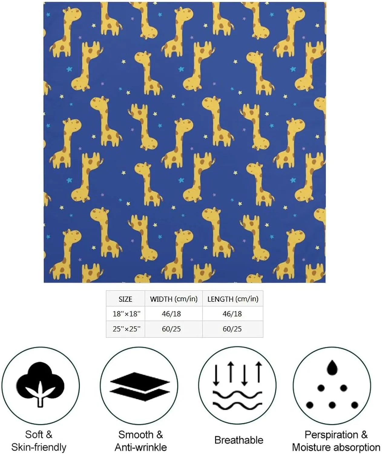 Cute Cartoon Giraffe Pattern Bandana for Men Women Headscarf Handkerchief Scarf