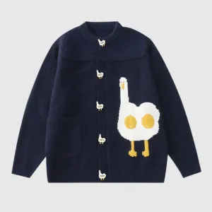 Cute Cartoon White Chicken Sweater Cardigan