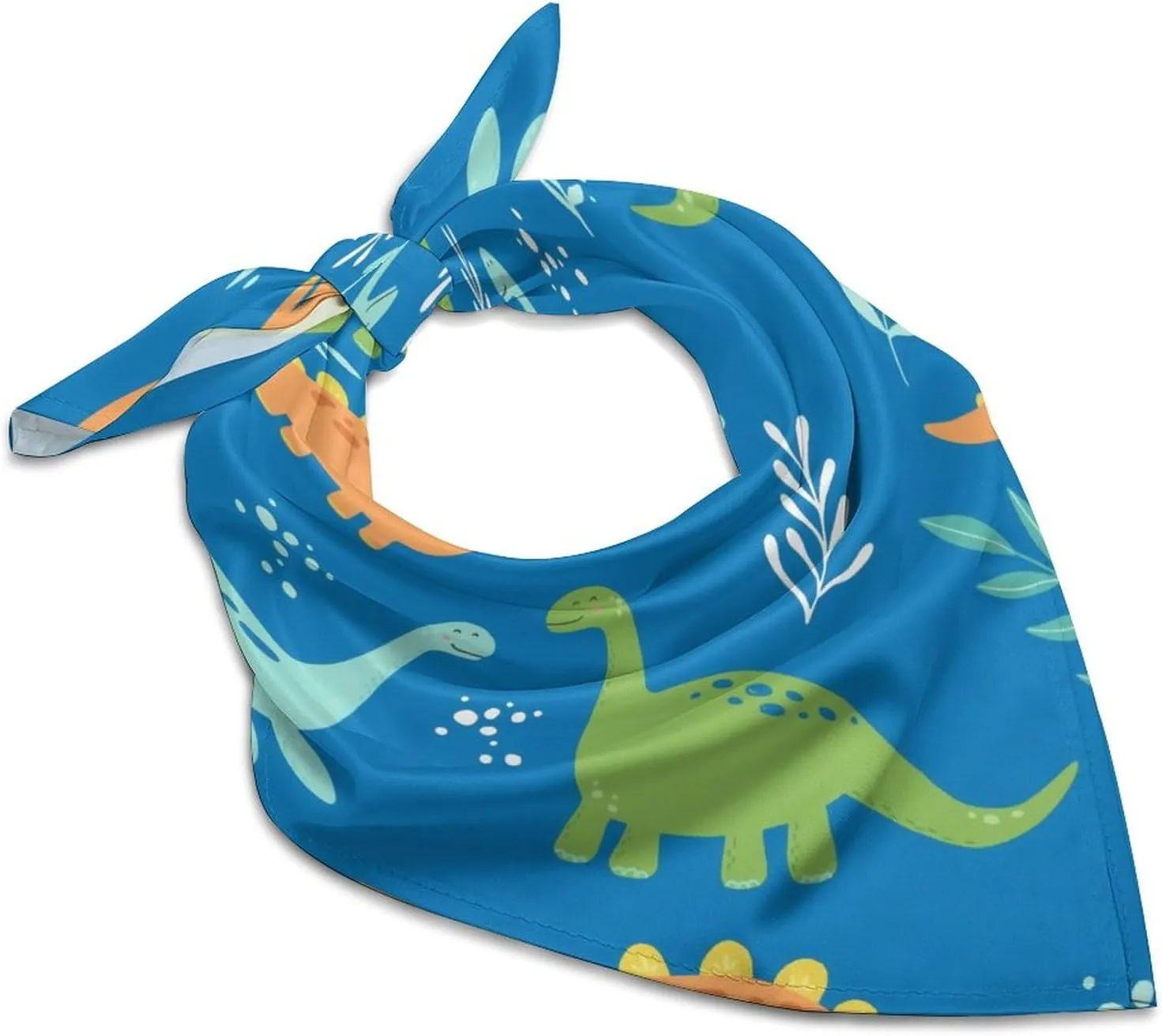 Cute Dinosaur And Leaves Pattern Bandana for Men Women Headscarf Handkerchief Scarf
