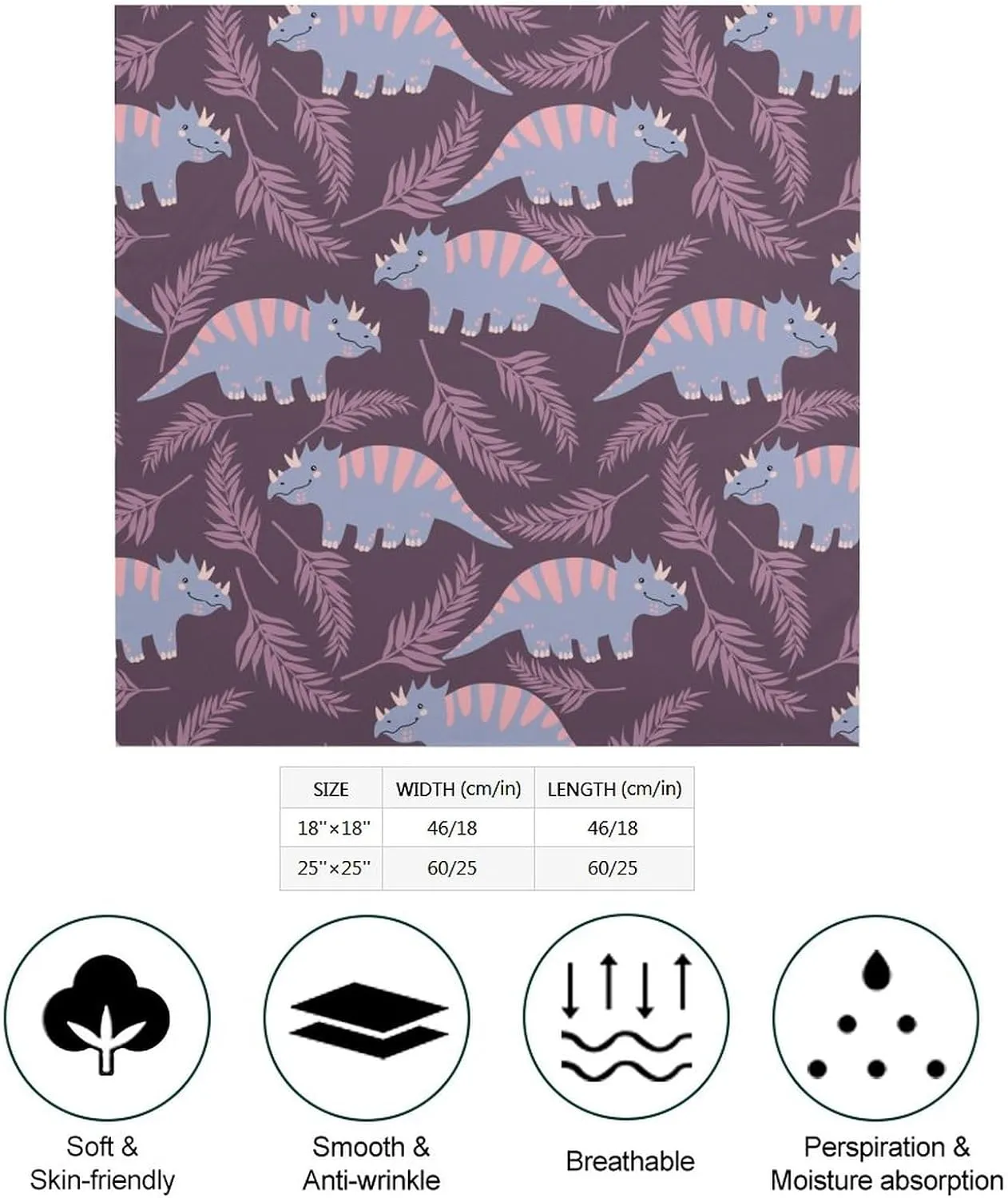 Cute Dinosaur And Leaves Pattern Bandana for Men Women Headscarf Handkerchief Scarf