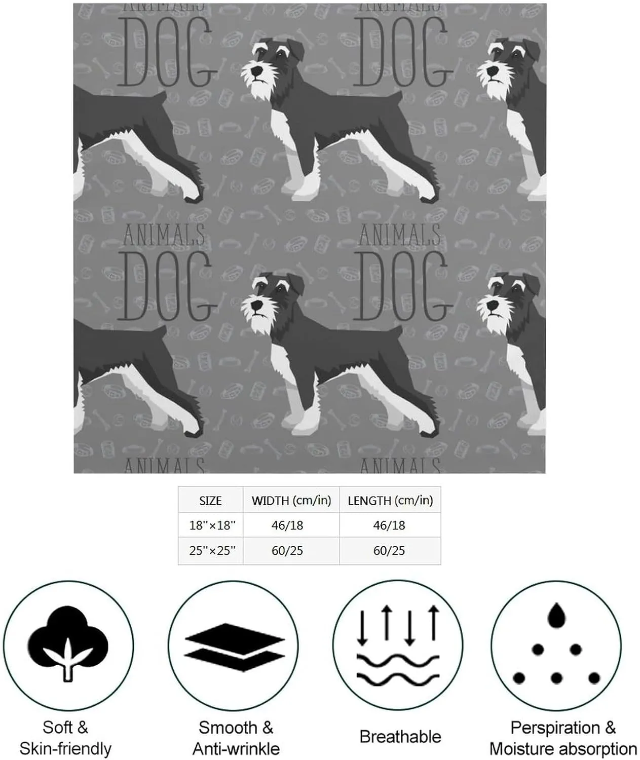 Cute Dog Of Schnauzer Animal Pattern Bandana for Men Women Headscarf Handkerchief Scarf