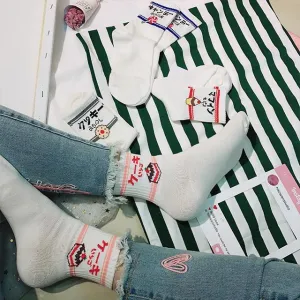 Cute Japanese Letter Print Cartoon Embroidery Socks