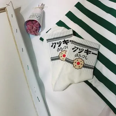 Cute Japanese Letter Print Cartoon Embroidery Socks