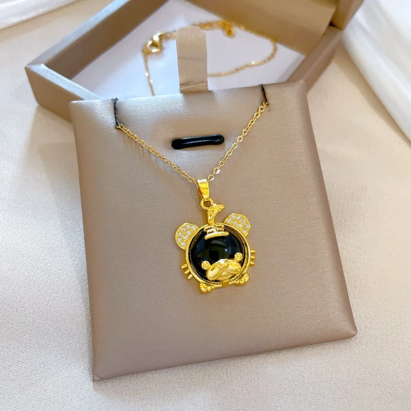 Cute Little Tiger Temperature-Sensitive Stone Pendant Necklace For Women