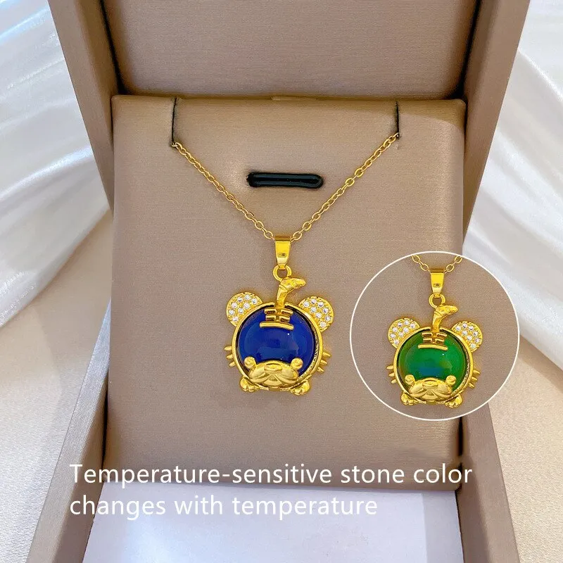 Cute Little Tiger Temperature-Sensitive Stone Pendant Necklace For Women