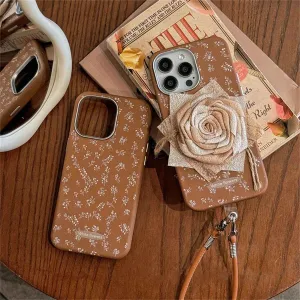 Cute Phone Cases for iPhone 13, 14, 15, or 16 Pro Max with Wristband - Vintage 3D Rose Pattern - TSP438