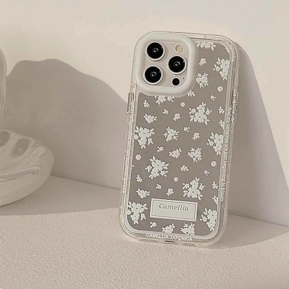 Cute Phone Cases for iPhone 15, 14, 13, 12 Pro Max, 14, 15 Plus, 11, X, XS, XR, and XS Max - Mirror Camellia Flower  - TSP343