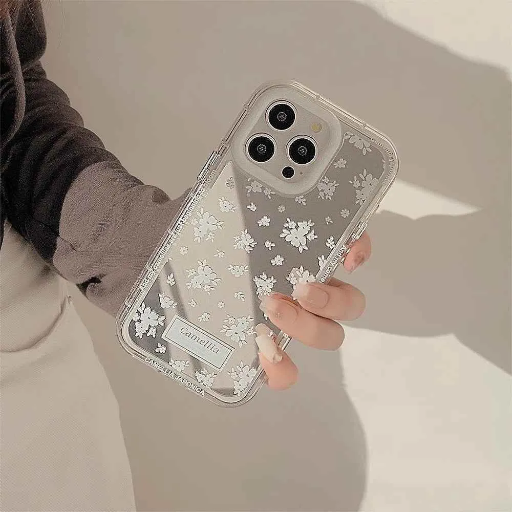 Cute Phone Cases for iPhone 15, 14, 13, 12 Pro Max, 14, 15 Plus, 11, X, XS, XR, and XS Max - Mirror Camellia Flower  - TSP343