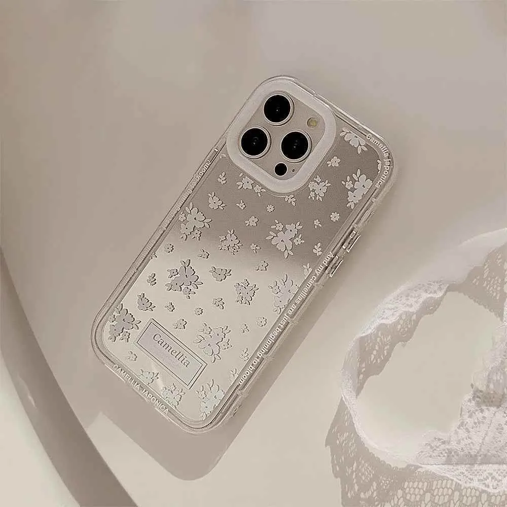 Cute Phone Cases for iPhone 15, 14, 13, 12 Pro Max, 14, 15 Plus, 11, X, XS, XR, and XS Max - Mirror Camellia Flower  - TSP343