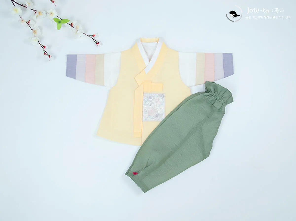 Cute Prince in Lemon Yellow 100 Days Baby Boy Hanbok