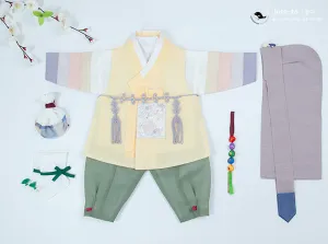 Cute Prince in Lemon Yellow 100 Days Baby Boy Hanbok