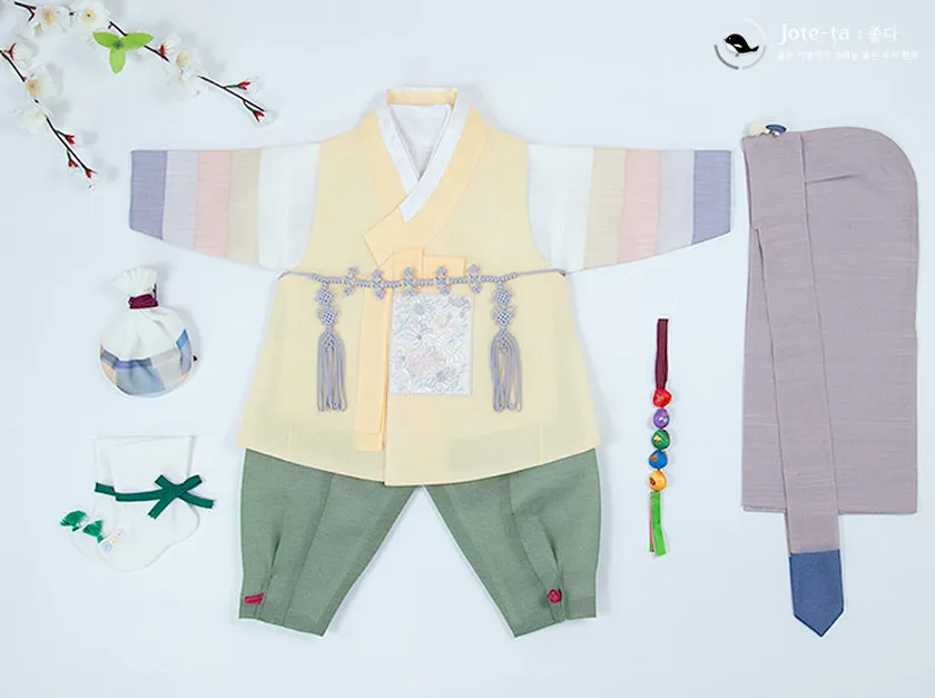 Cute Prince in Lemon Yellow 100 Days Baby Boy Hanbok