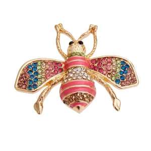 Cute Rainbow Acrylic Crystal Bee Brooch Pin Gold Plated