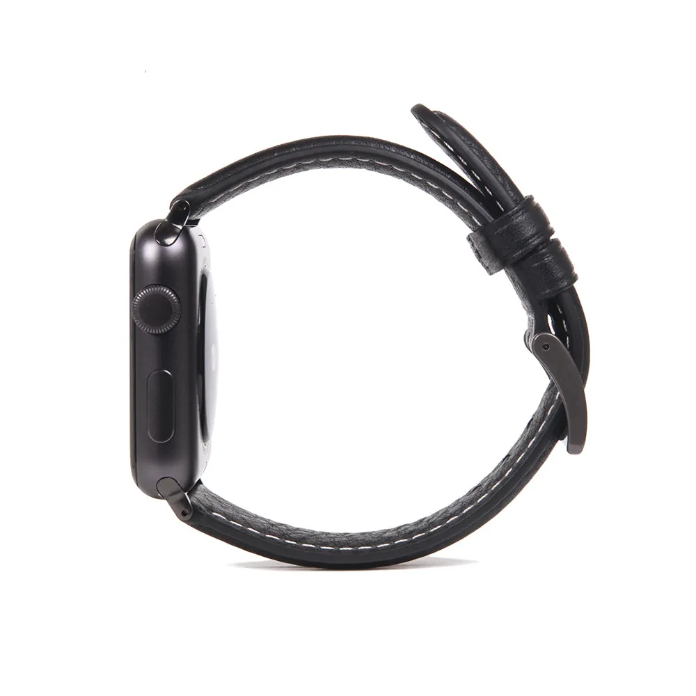 D6 Italian Minerva Box Leather Strap for Apple Watch SE, ULTRA 2, Series 1-9 42/44/45/49mm (Black)