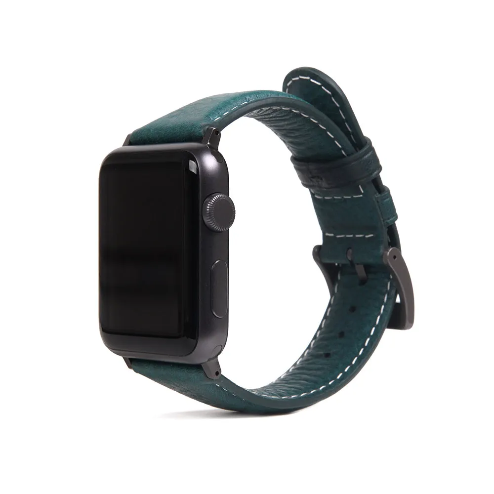 D6 Italian Minerva Box Leather Strap for Apple Watch SE, ULTRA 2, Series 1-9 42/44/45/49mm (Blue)