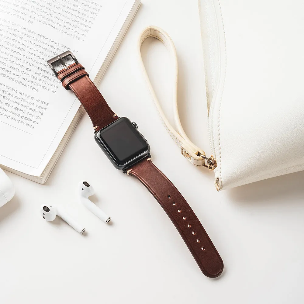 D7 Italian Buttero Leather Strap for Apple Watch SE / Series 1-9 38/40/41mm (Brown)