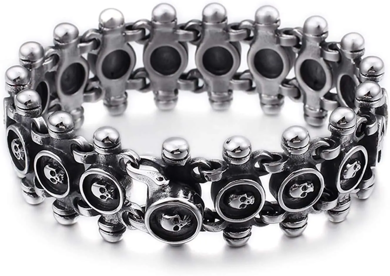 Daesar Mens Stainless Steel Bracelet Chain Chain of Skulls Bracelet Silver Chain Length 21.5CM