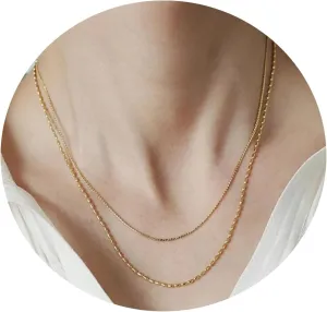 Dainty Choker Necklace for Women, 14K Gold Plated Layered Satellite Bead Choker Thin Trendy Layering Herringbone Necklaces Minimalist Simple Snake Chain Jewelry Gift